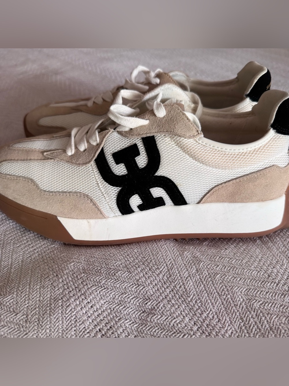 Sam Edelman Beige, White & Black Logo Women's Sneakers